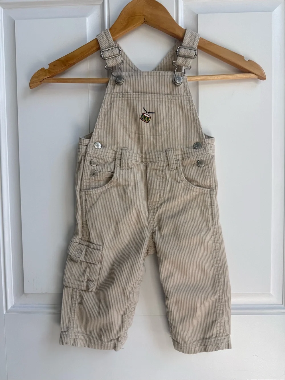 Vintage Gymboree 6-12m Beige Corduroy Overalls Y2K Embroidered Drum neutral